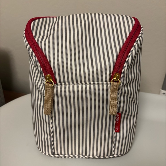 Skip Hop Other - Skip Hop Grab & Go Double Bottle Insulated Bag, Gray/White Stripe